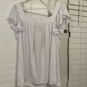 Chaser White Flutter Sleeve Ruffled Blouse